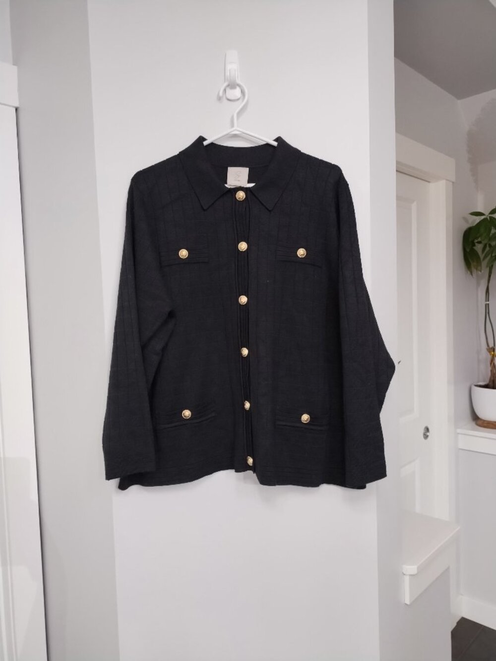 Navy collared knit gold button down sweater